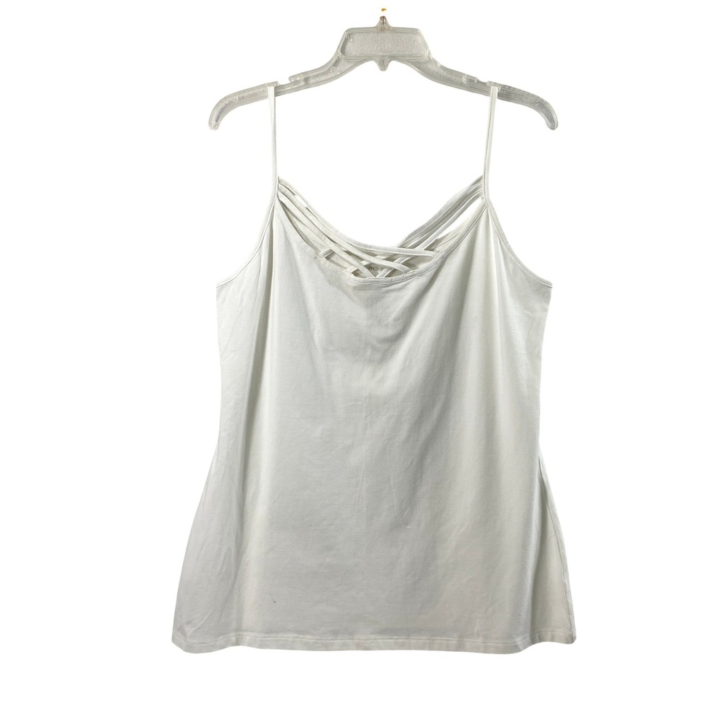 Maurices Tank Top Women‎ XL White Caged Lattice Neck Strappy Cami Layering Basic